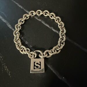 Tiffany & Co 925 Silver Bracelet with Initial Lock Charm “S”